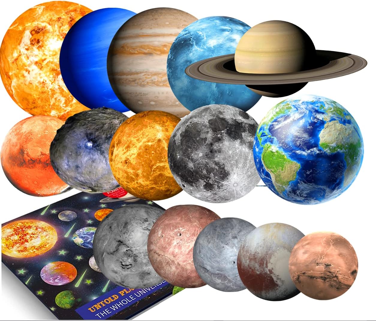 Glow in The Dark Planets for Ceiling Decorations, Star Stickers Sun, Moon Pluto Wall Stickers for Kids, Boys Room Decor, Wall Decals Christmas Gift