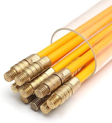 13 Feet Fiberglass Fish Tape Cable Rods, Electrical Wire Running PullPush Kit with Hook and Hole Kit Rod, Yellow