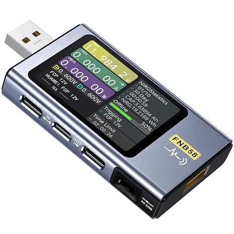 FNIRSI FNB58 USB Tester, PD/QC, USB-C E-Marker Reader, 28V 7A, USB-A/C | PD2.0/3.0 & QC2.0/3.0, Voltage/Current/Power Monitoring, Real-Time Graphs, Capacity, Ripple, PD Trigger, App/PC Software