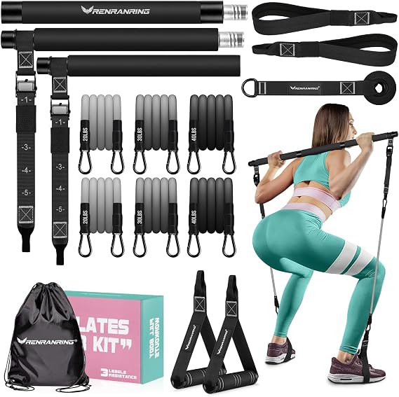 Pilates Bar Kit with 6 Latex Resistance Bands, Adjustable Exercise Bar