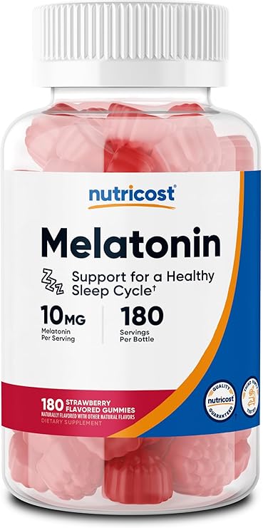 Nutricost Melatonin 10mg, 180 Gummies, Strawberry Flavored, No Corn Syrup