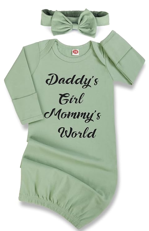 Baby Gowns, Stretchy Newborn Nightgown with Folding Glove 0-6 Month | Soft Breathable Coming Home Outfit, Baby Shower for Girl Boy, Stretchy Long Sleeve Infant Pajamas with Hat