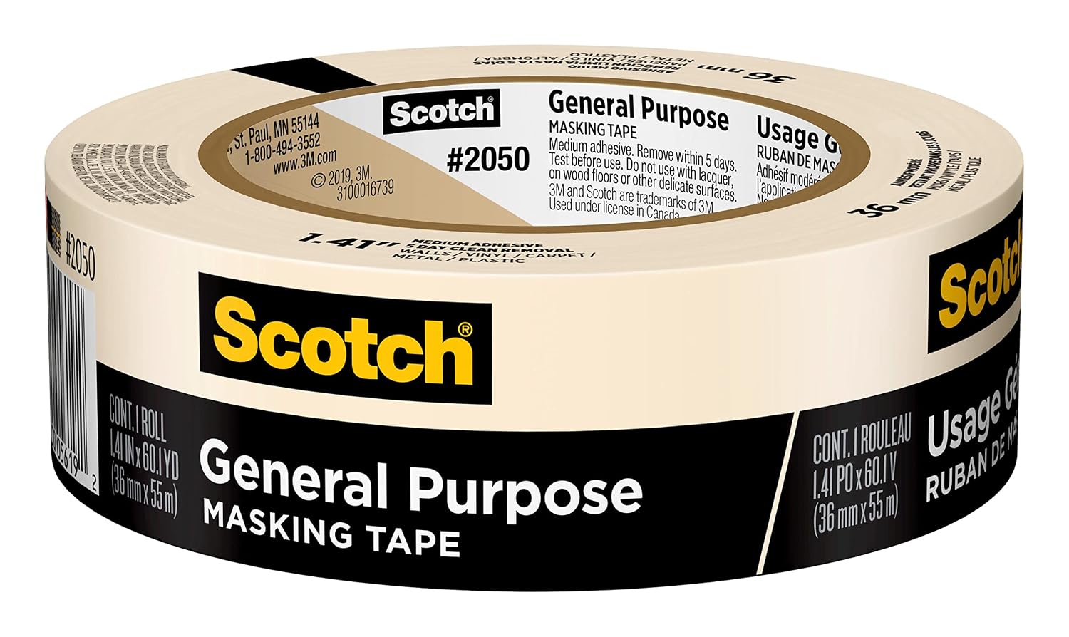 Scotch General Purpose Masking Tape, Tan, Tape for Labeling, Bundling and General Use, Multi-Surface Adhesive Tape