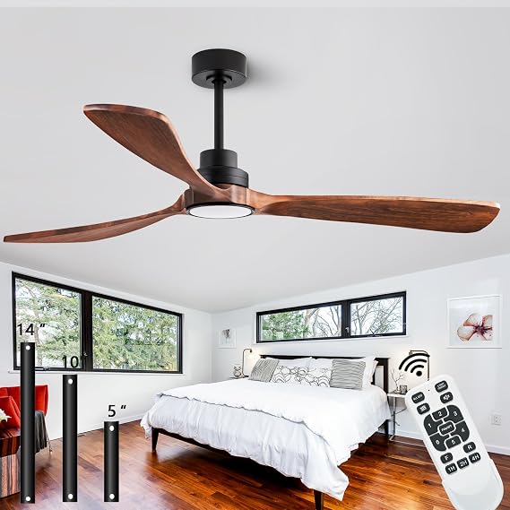 60" Ceiling Fans with Lights with Remote Control, Indoor Outdoor Wooden Ceiling Fan with 3 Wooden Blades for Patio, Living Room, Office, Farmhouse, etc. (Black + Walnut)...