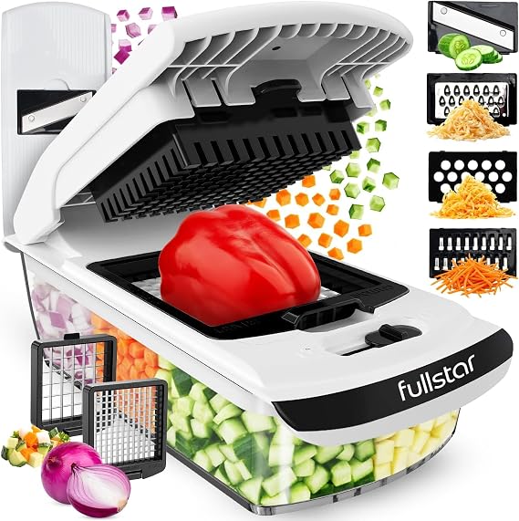 Fullstar Pro Original - Vegetable Chopper & Mandoline Slicer - 6 Blades | Onion, Salad & Veg Dicer - Veggie Julienne Cutter & Grater - Kitchen Gadgets & Gifts - Home Essentials (6-in-1, White)
