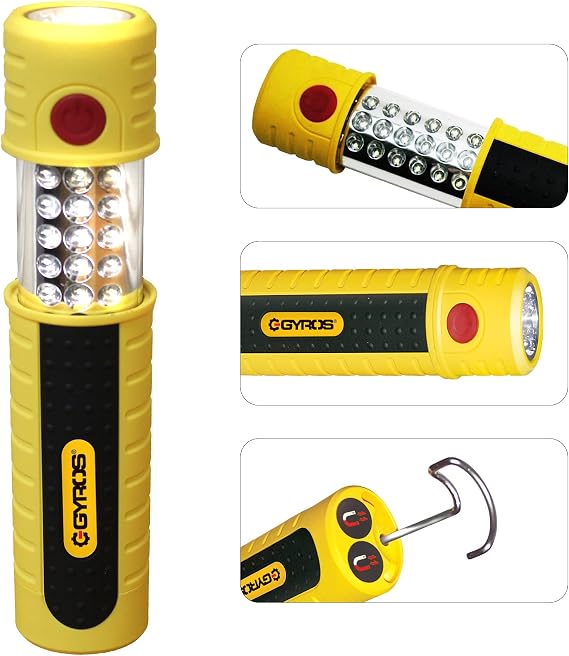 Gyros MagnaLite Retrax2 LED Multi-Purpose Work Light with Magnetic Base and Hanging Hook | Adjustable Flashlight for Automotive, General Maintenance, Camping, and Emergency Cases | 58-23337