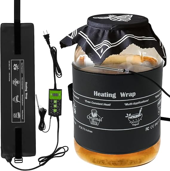 Kombucha Heating Wrap, Kombucha Jar Heat Wrap with Digital Temperature Control Even Heating Fermentation Heating Pad Waterproof Fermentation Heater Wrap Fits Most Fermenter Vessels 1 to 3 Gallons