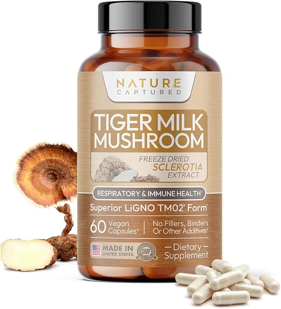 Tiger Milk Mushroom Extract (Lignosus rhinocerus) - Premium LiGNO TM02 - >30% Polysaccharides - 60 Capsules - Vegan - Zero Additives