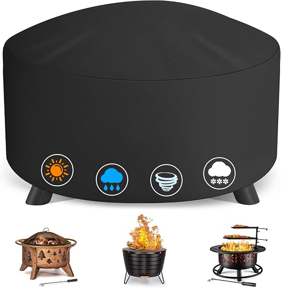 Fire Pit Cover for Breeo X Series 34.5", Round Outdoor Fire Table Cover Heavy Duty 420D Oxford Fabric Water Resistant Windproof Patio Fire Pit Cover