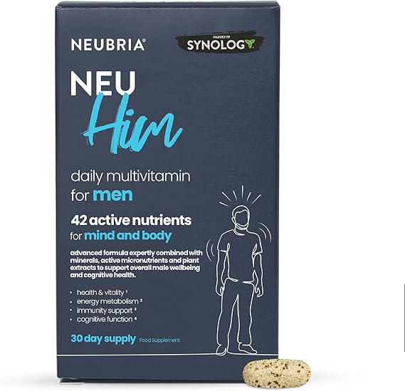 NEUBRIA NEU HIM Multivitamin for Men with Botanicals - 42 Active Nutrients, Minerals & Vitamin D3, Zinc, Iron, Herbal Extracts, Cognitive Formula Ideal for Active Lifestyles – UK Made, 30 Tablets