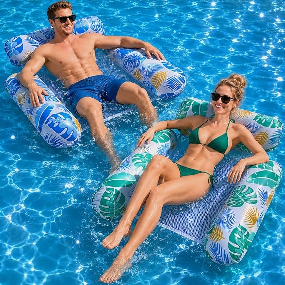 Pool Inflatables, 4 In 1 Inflatable Pool Floats Hammock, Swimming Inflatable Tanning Pool Toys Chair Water Hammock for Mattresses Seat Floating Mattress (2 Pack)