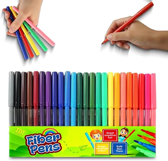48 Fine Tip Felt Tip Pens for Kids & Adults – Non-Toxic Colouring Pens Set for School, Drawing, Craft, Journaling, Sketching – Fibre Tip Felt Pens for Children and Adults