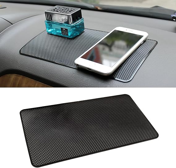 10.6 x 5.9 Inch Car Dashboard Anti-Slip Mat, Black/Grid