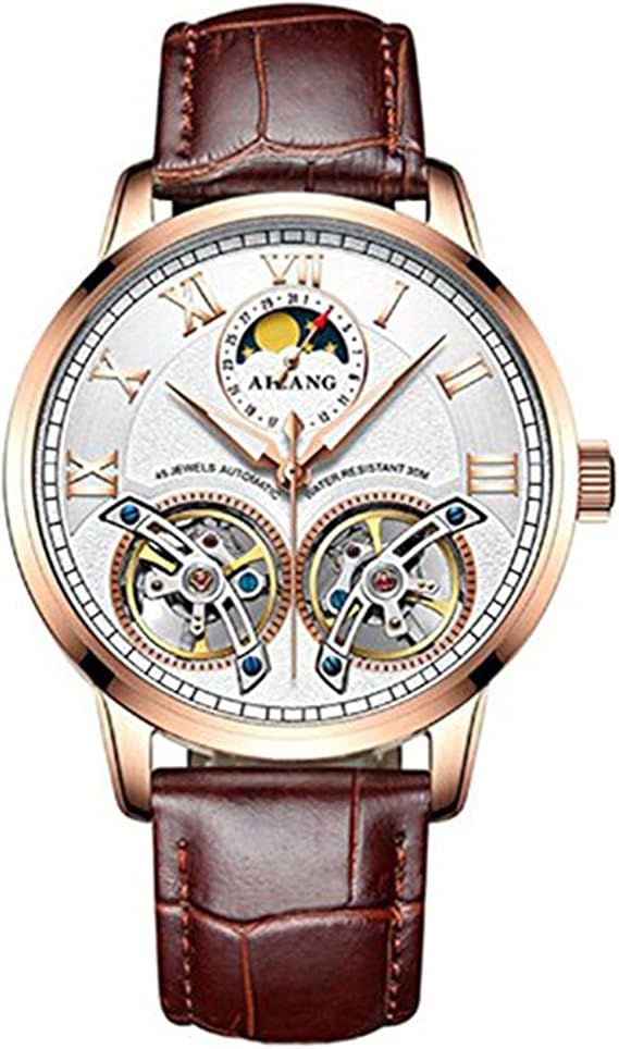 WhatsWatch Luxury Men's Watches Automatic Double tourbillon Leather Waterproof Sapphire Crystal -227