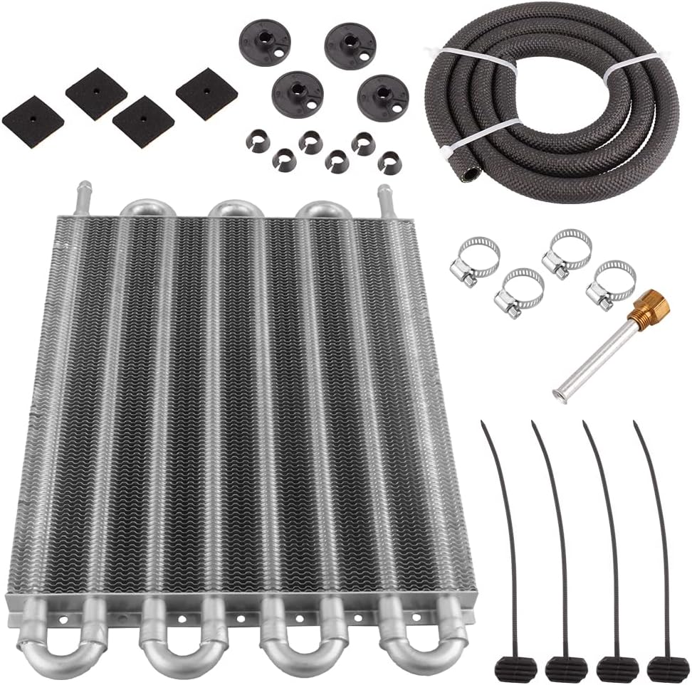 ZS Oil Cooler Kit Transmission Oil Cooler Engine Oil Cooling Aluminum Plate, Fin Oil Cooler AutomaticManual Radiator Converter 8 Rows, Silver