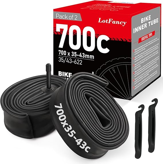 LotFancy 700C Bike Tubes, 2Pcs 700x35/43c Road Bike Tube (35/43-622),700x35C 700x38C 700x40C 700x42C 700x43C Bicycle Tire Tubes, 40-622 28" x 1-5/8 x 1 1/2 Tube