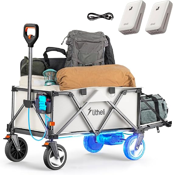 Litheli Electric Wagon Cart with 2 Battery, All-Terrain Wheels & Variable Speed | 200L Capacity, 300 lbs Heavy-Duty Utility Wagon for Camping Beach Garden Shopping