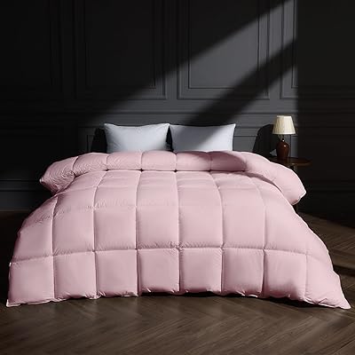puredown Goose Feather Comforter King Size, All Season Duvet Insert Medium Warmth, Cloud Soft Hotel Collection Comforters with Cotton Cover Pink 106x90