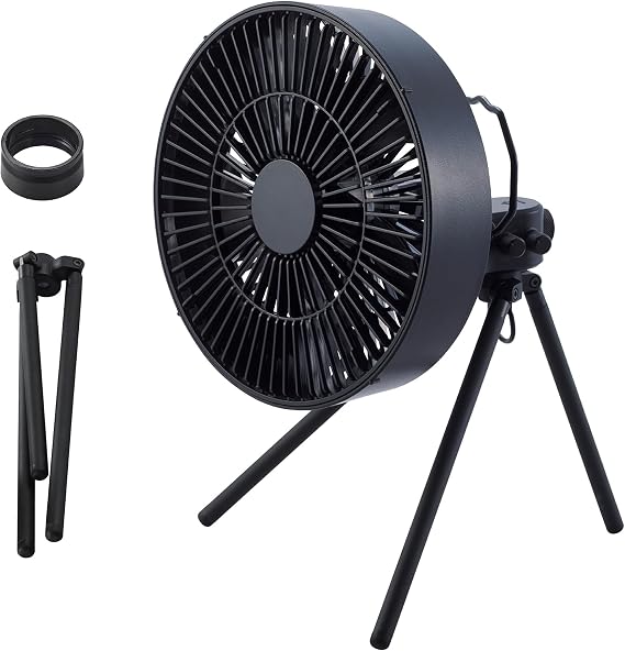 NESTOUT Outdoor Camping Fan with Tripod, 4 Speed Settings & Breeze Mode, 3 Angle Oscillation, 90 Adjustable Tilt, Auto Timer 306090 mins, USB C Compatible, Portable Tent Fan Black