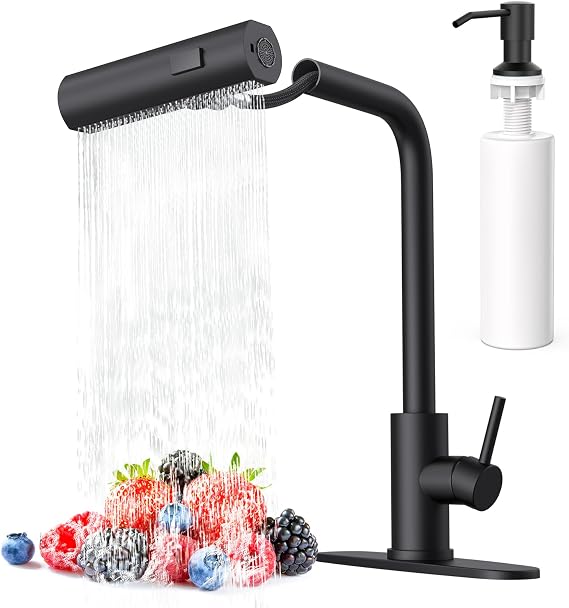 AVSIILE Matte Black Kitchen Faucets with Pull Down Sprayer & Soap Dispenser