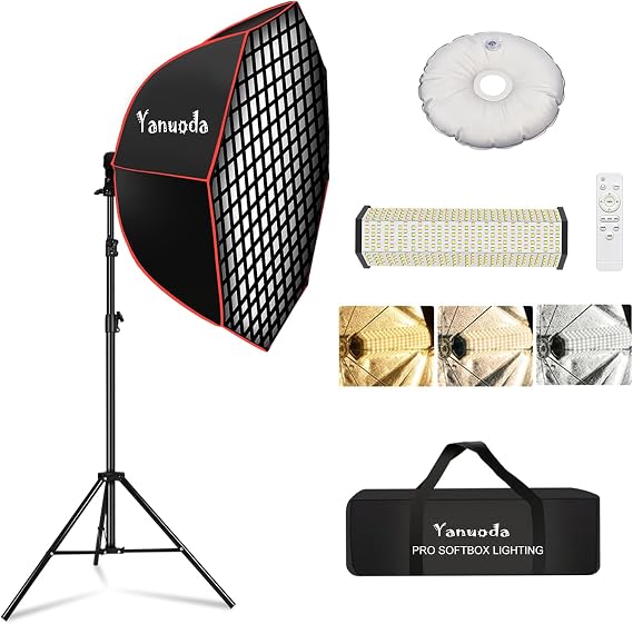 37" Professional Octagonal Softbox Lighting Kit - 110W Dimmable LED Video Light with 97 CRI, Light Stand, Diffuser & Grid, Photography Lighting Kit for Portrait, Video, YouTube, TikTok