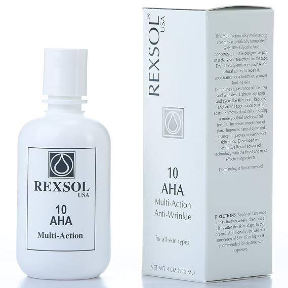 REXSOL 10 AHA Multi-action Anti-Wrinkle Cream | With Vitamin E, Algae Extract, Ginseng Extract, Calendula Extract,Caviar Extract | Diminishes appearance of fine lines & wrinkle. (120 ml / 4 fl oz)