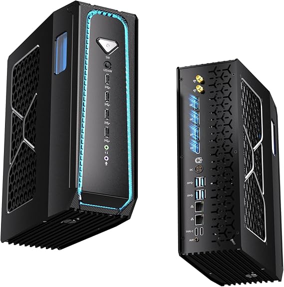Mini AI Server PC, Liquid-Cooled Desktop Computer Ryzen 9 9950X3D, 64G DDR5, 2T M.2 PCIE4.0 SSD, Win-11 Pro, GeForce RTX5070 12G, Six Display, HD/DP/Dual Type-C, 8K, Dual 2.5G LAN, WiFi7