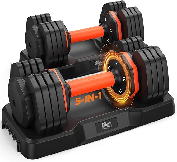 Adjustable Dumbbells Set 25LB, Weights Dumbbells Set 5/10/15/20/25lbs, Anti-Slip Handle for Exercise Fitness Workout Adjustable dumbbell set 2 (25, Pounds)