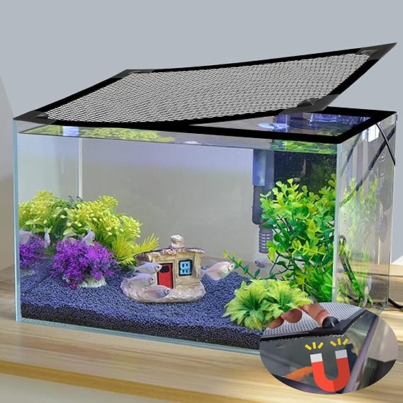 Magnetic Aquarium Cover Lid, DIY Fish Tank lid Anti-Jumping net Cover mesh Terrarium lid Aquarium Hood,Adjustable Size Fit Tank Size Max 35''X19''