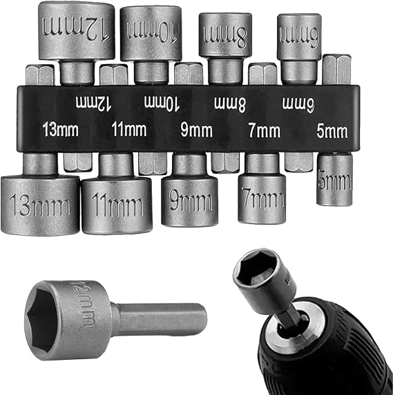 Hexagonal Drill Tool, 5-13mm Hex Shank Nut Setter Driver,9 Pcs | Hex Drill Bits Tools,Metric Driver Set for Any Brand of Hand Drills,Electric Drills,Electric Screwdrivers and Socket Wrench