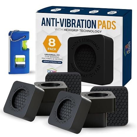 Anti Vibration Pads for Washing Machine and Dryer (Set of 8) - Washer Anti Vibration Pads with HexiGripTM - Washing Machine Accessories & Leveling Pads - Vibration Dampening Mat