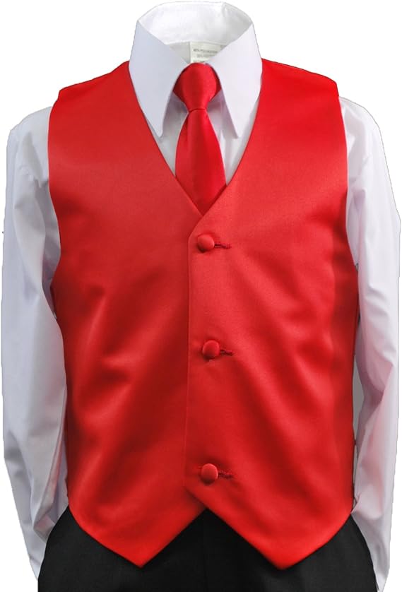 2pc Boys Satin Red Vest and Necktie Sets from Baby to Teen