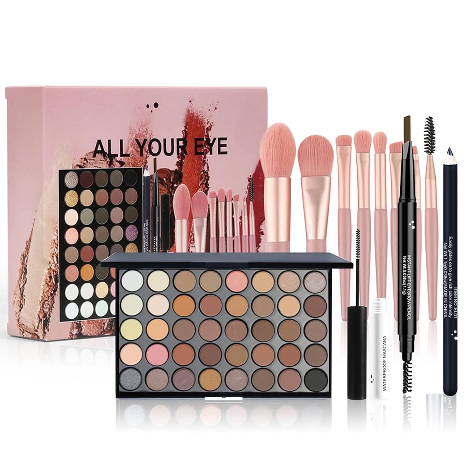 40 Colours Eyeshadow Palette Kit - Eyeshadow Makeup Set with Eyeliner Mascara Eyebrow Pencil and Eye Brush Suitable for Everyday Party Looks Beginners and Makeup Lovers