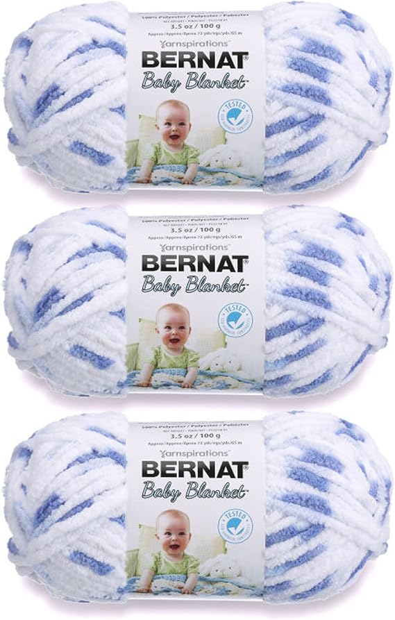 Bernat Baby Blanket Little Denim Print Yarn - 3 Pack of 100g/3.5oz - Polyester - 6 Super Bulky - 72 Yards - Knitting, Crocheting, Crafts & Amigurumi, Chunky Chenille Yarn