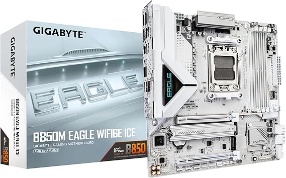 GIGABYTE B850M Eagle WIFI6E ICE AMD AM5 mATX Motherboard, Support AMD Ryzen 9000/8000/7000 Series, DDR5, 8+2+2 Power Phase, 2X M.2, PCIe 5.0, USB-C, WIFI6E, 2.5GbE LAN, EZ-Latch,