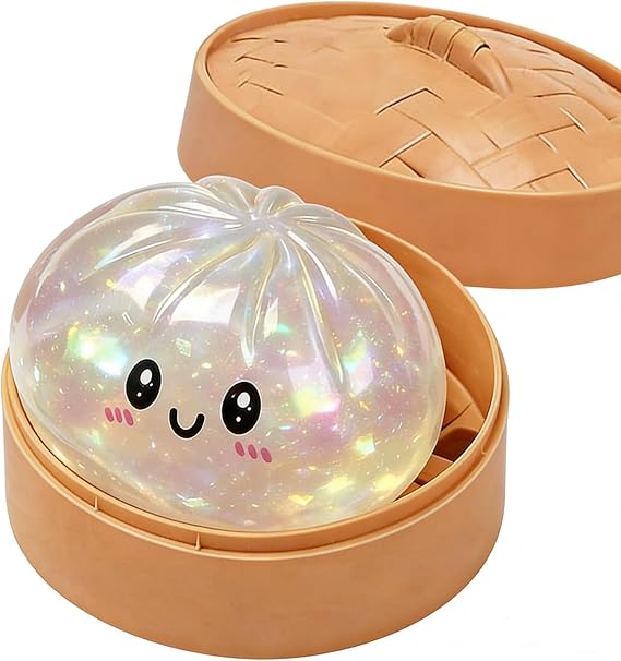 Squishy Dumpling, Dumpling SensorySqueeze Toy with Storage Box, Stress Relief StretchyDesk Toy with Mini Food Steamer, Soft DecompressionSqueeze Dough(White)