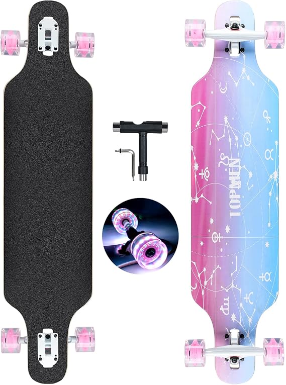 Longboard Skateboard for Boys Girls Beginners Adult Teenagers Cruiser Complete Board 8-Layer Maple Longboard Brush Street Dance Board with T-Tool