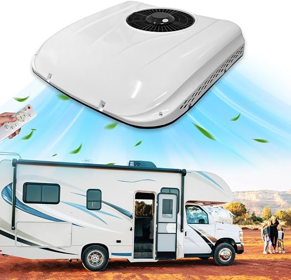 9800 BTUs RV Air Conditioner 12V DC Universal Rooftop AC Unit RV Air Conditioner, Quiet 12 Volt Camper A/C Unit Cooling Only, for Caravan Truck Trailer Boat Motorhome Tractor Van Bus