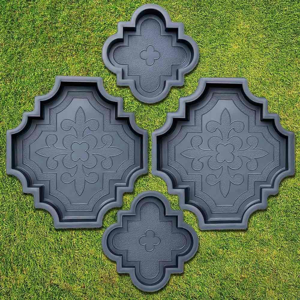 BETONEX 4 pcs Plastic Form Concrete Molds - Lily & Small Lily Design - DIY Garden Stepping Stones - ABS Plastic, Black