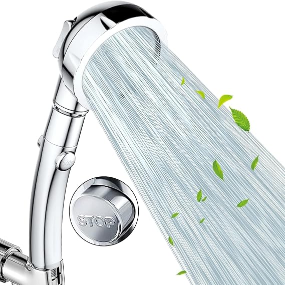 High Pressure Shower Head, Handheld Showerhead with ON/Off Pause Switch, 3-Settings Water Saving Showerhead, Chrome Bathroom Shower Accessories for Dry Skin & Hair (Silver(Shower Head))