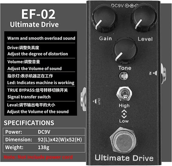 Aurgiarme 9V Electric Guitar Effect Pedal with 10 Sound Options Small Guitar Effect Pedal for Concert Stage Practice Live Studio