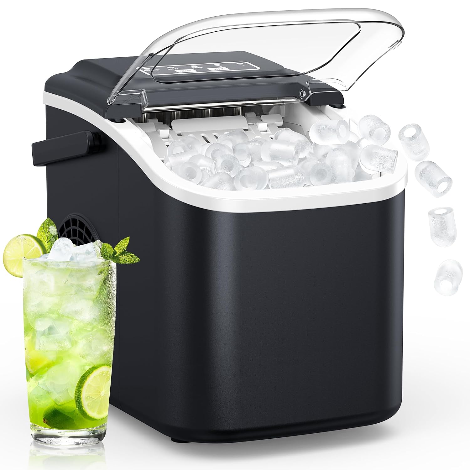 Ice Cube Maker Small Ice Maker Machine: Portable Ice Cube Maker 12 kg/24 H 8 Ice Cubes in 6 Minutes 2 Ice Cube Sizes Mini Ice Cube Machines with Self-Cleaning for Home/Kitchen/Camping/Party/RV
