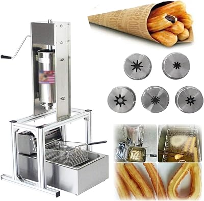 JOSBY 5L Vertical Spanish Churros Maker, Stainless Steel Commercial Donut Machine with 5 Nozzles, with Electric Deep Fryer&Stand, Latin Fruit Equipment, for Restaurants, Bakeries, Cafeterias, Cafes