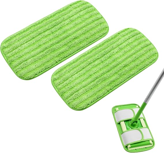 Reusable Mop Pads for Swiffer Sweeper Mops, Microfiber Mop Floor Pad Refill Compatible with Sweeper, Washable Mop Head Pad Multi-Surface Replacement for Dry & Wet Floor Cleaning Green