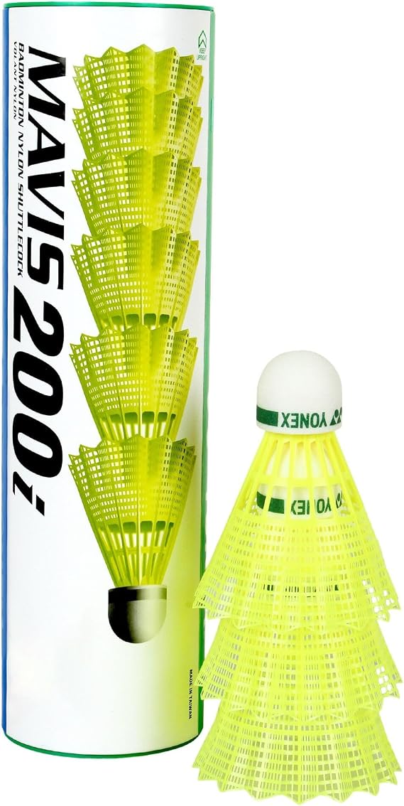 Yonex Mavis 200i Nylon Badminton Shuttlecocks (Yellow, Medium Speed) | Flight Stability | Synthetic Cork
