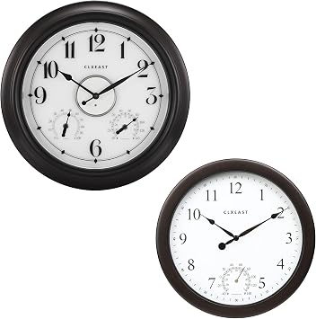 CLXEAST Illuminated Indoor Outdoor Clocks Waterproof 18 inch with Smart Sensor,Large Wall Clock with Thermometer & Hygrometer for Garden Patio Pook Indoor Outdoor Clocks Waterproof 10 Inch