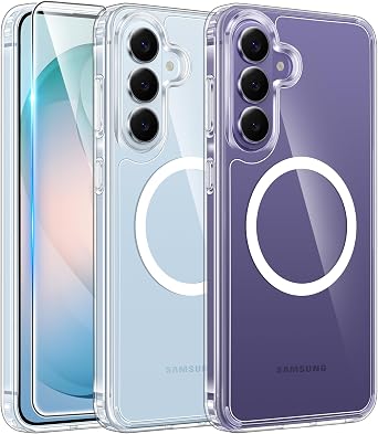 FNTCASE for Samsung Galaxy S26-Plus Case: Clear Magnetic Phone Cases with Screen Protector Compatible with Magsafe Slim Anti Yellowing Shockproof Protective Transparent Cover (Clear Magnetic)