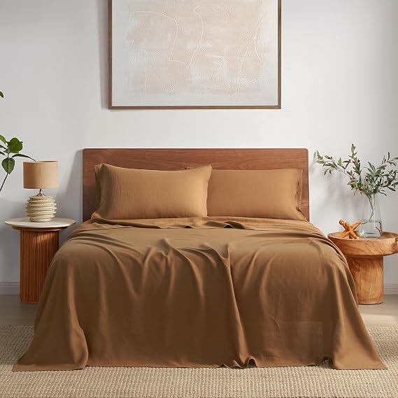 DAPU 100% French Linen Sheets 3Pcs Set, 170GSM Linen Bedding, Twin Size