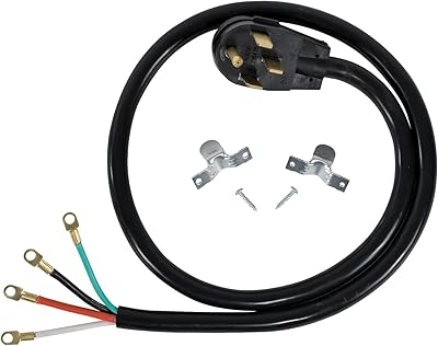 Certified Appliance Accessories 40-Amp Appliance Power Cord, 4 Prong Range Cord, 4 Wires with Eyelet Connectors, 5 Feet, Copper Wire