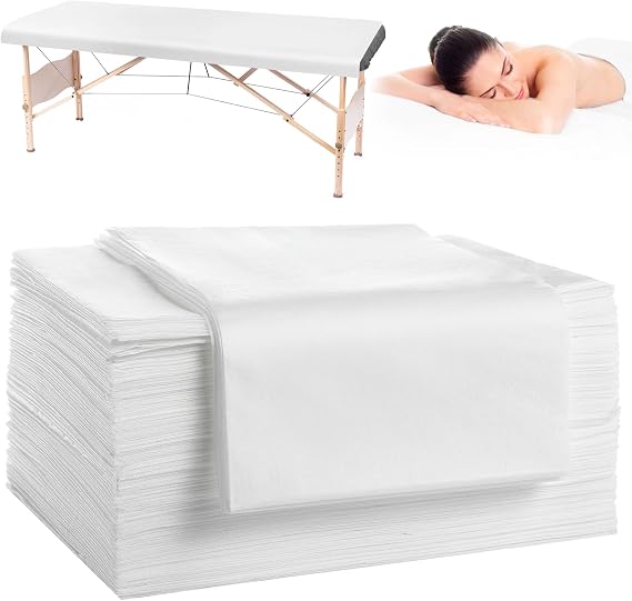 100PCS Disposable Massage Table Sheets Covers, 71 X 31.5 in Non-Woven Fabric Tattoo Bed Liners, Single Use Breathable Cleanliness Covers for Spa Centers, Beauty Salons, Hotels